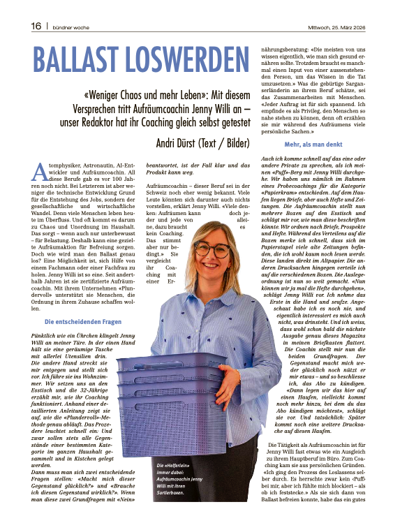 Zeitungsbericht über Jenny Willi in der Büwo